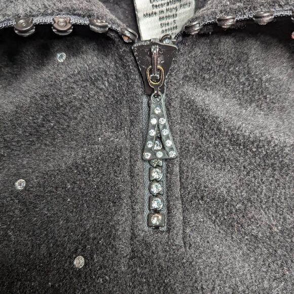 Vtg Y2K Quacker Factory Black Rhinestone Studded Quarter Zip Fleece Sweatshirt S - Picture 3 of 4